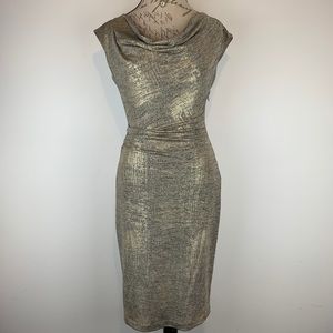 Vince Camuto Gold Shimmer Fitted Sheath Dress Sz 4